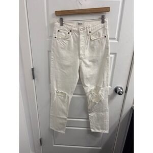 Agolde Los Angeles White Distressed High Rise Straight Leg Jeans Womens Size 26